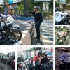 Rangkaian foto-foto aksi berani pengguna sepeda, Elanto Wijoyono dan Andika, cegat rombongan motor gede (moge) di Sleman, Yogyakarta, Sabtu (15/7/2015).